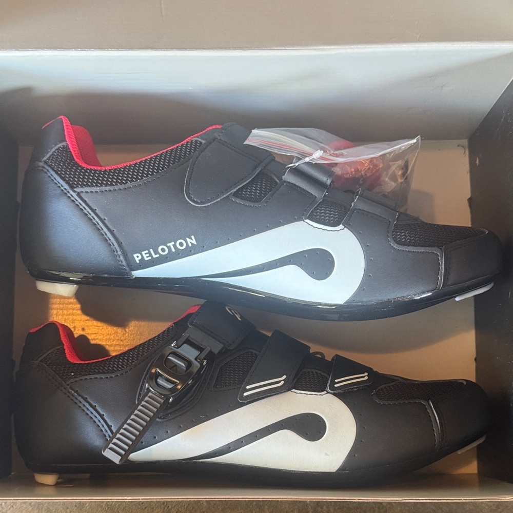 Peloton Black Cycling Shoes with Red Accents